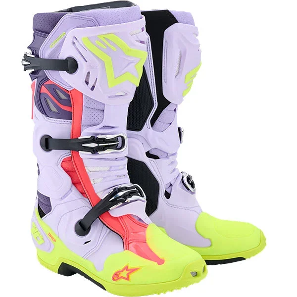 Alpinestars Tech 10 Supervented Boots – Purple / Fluo Yellow / Diva Pink