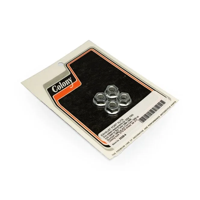 Colony exhaust port nut set. Zinc Exhaust to head: 84-22 B.T.; 86-22 XL; 08-12XR1200; 87-10Buell XB