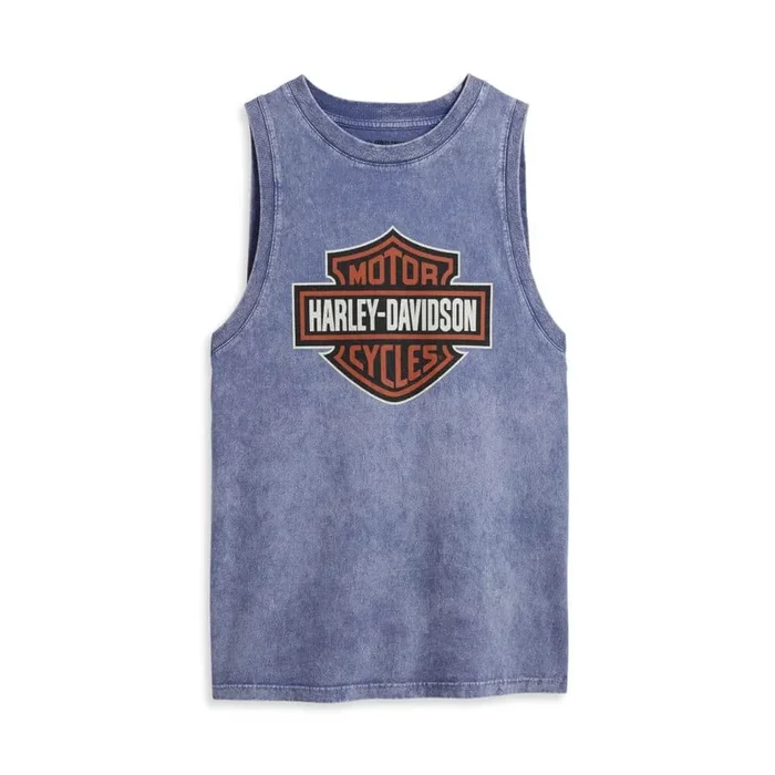 Genuine Harley-Davidson® Women’s Chrome Warrior Vintage Wash Muscle Tank – Gray Blue 96210-23VW