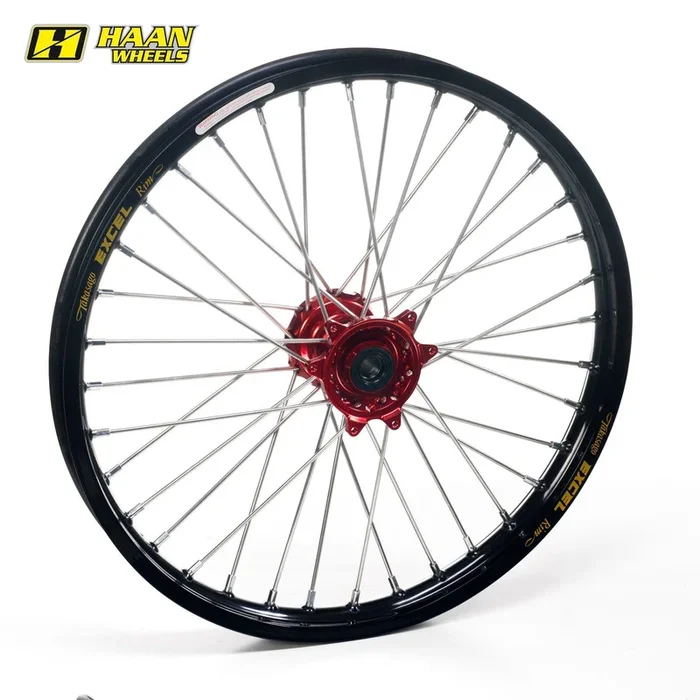 HAAN FRONT WHEEL BLACK RIM/RED HUB (19 X 1.85) GAS GAS MC85 21-22 B/W