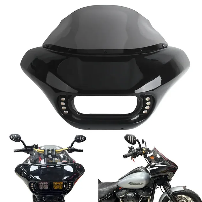 Harley M8 Softail Street Bob Low Rider Standard Front Headlight Shark Fairing w/Baja Designs Dual LP4 Lighting Bracket Mount