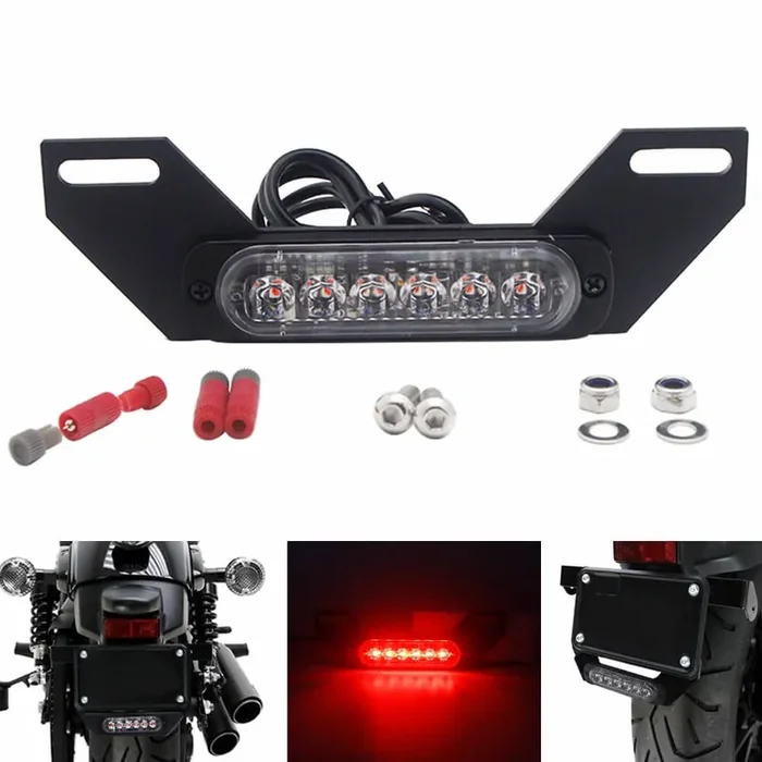Motorcycle B6 License Plate Auxiliary LED Taillight Burst Flash Brake light