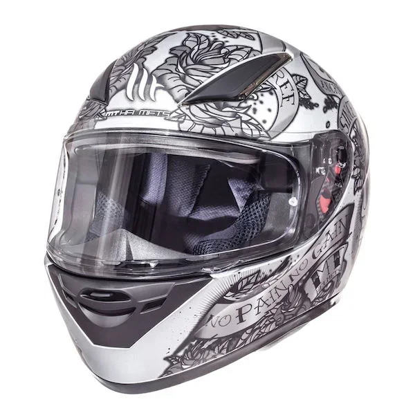 MT Revenge Skull & Roses Helmet Matt Grey Black
