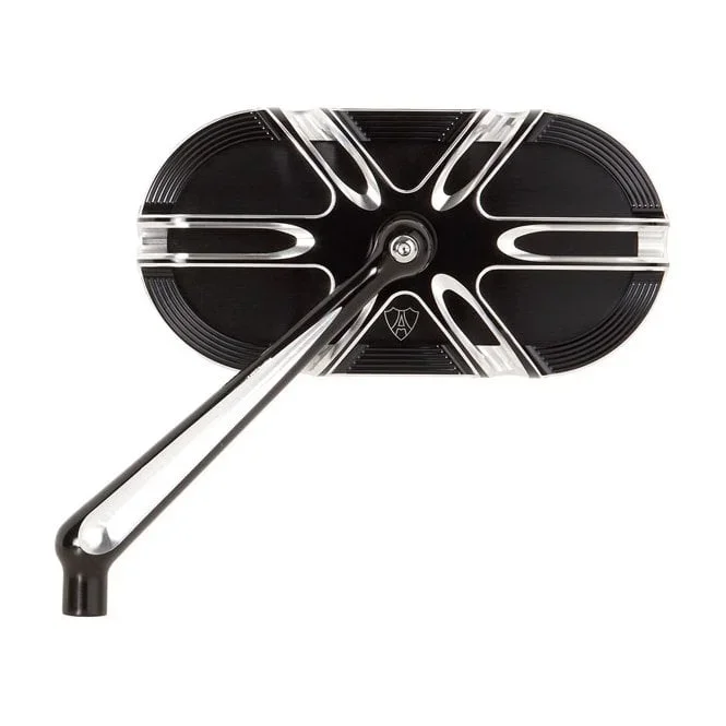 Ness Deep Cut caged mirror left hand black incl hardware for Harley, Indian, metric and Victory