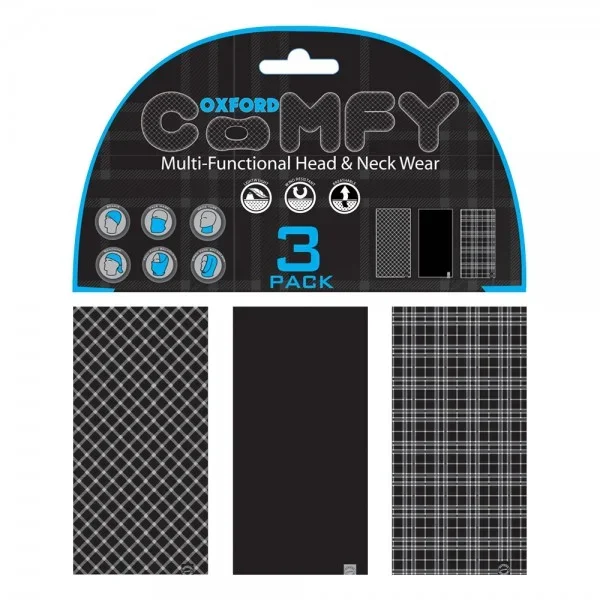 Oxford Comfy Black&White Tartan 3-Pack – Base Layer Face Coverings
