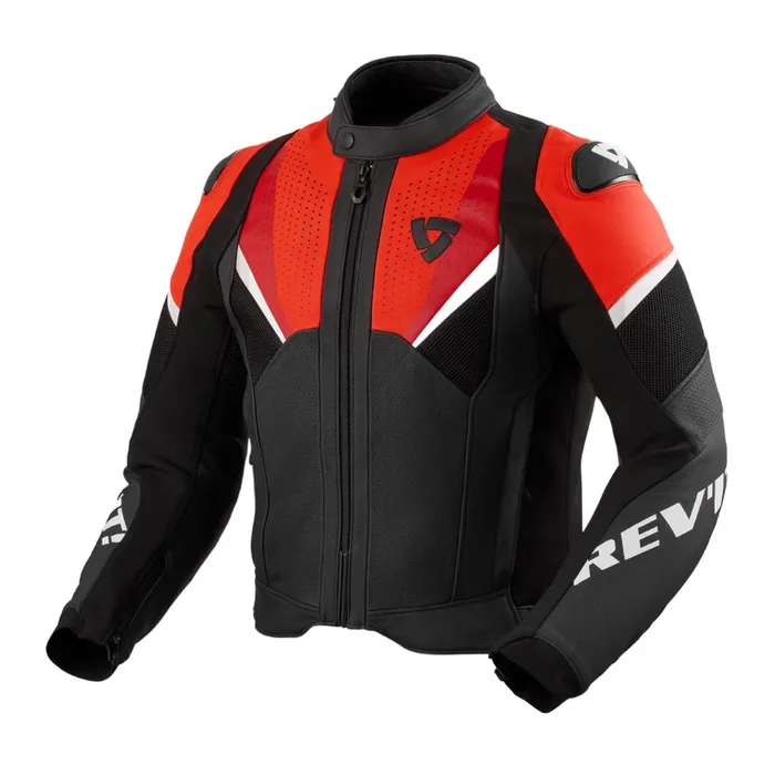 REV’IT! Automate Leather Jacket – Black/Neon Red