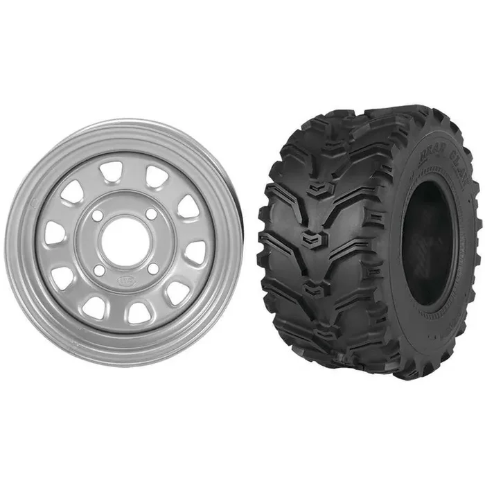 Set of 2 Mounted Wheel and Tire Kit Wheel 12×7 2+5 4/110 Tire 25×10-12 6 Ply