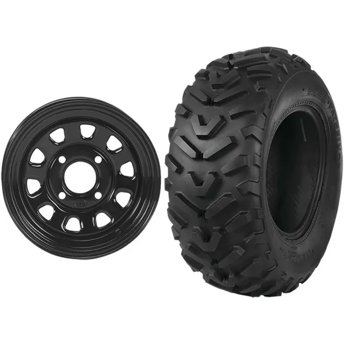 Set of 2 Mounted Wheel and Tire Kit Wheel 12×7 4+3 4/156 Tire 25×10-12 2 Ply