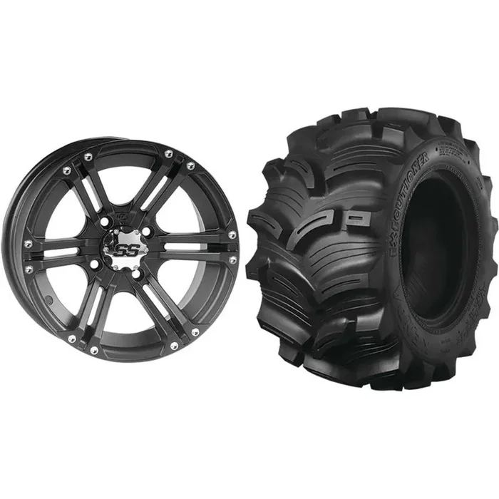 Set of 2 Mounted Wheel and Tire Kit Wheel 12×7 5+2 4/110 Tire 26×10-12 6 Ply