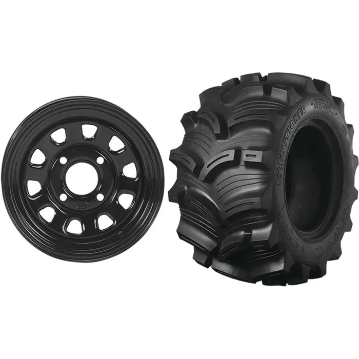 Set of 2 Mounted Wheel and Tire Kit Wheel 12×7 5+2 4/110 Tire 27×10-12 6 Ply