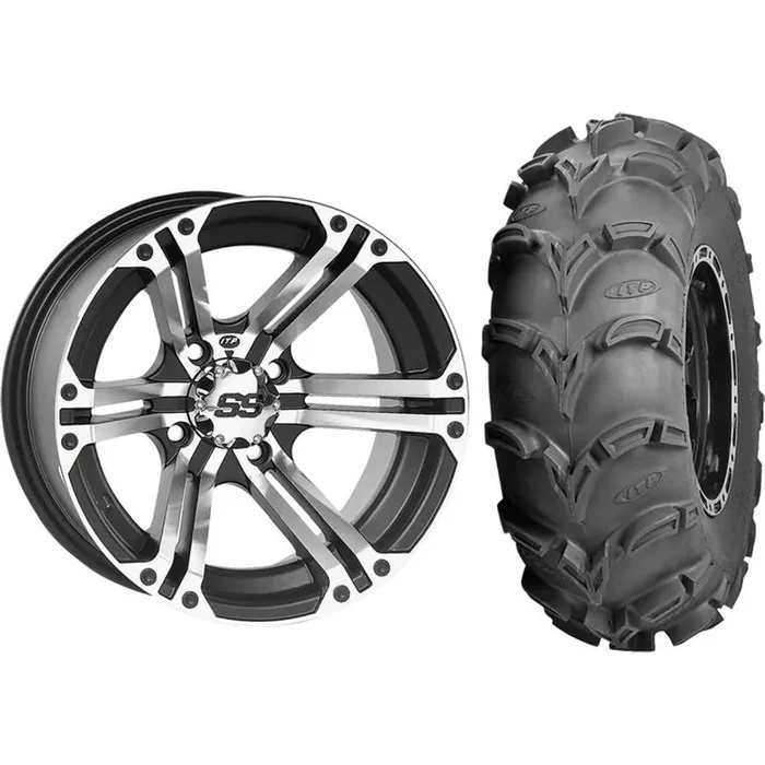 Set of 2 Mounted Wheel and Tire Kit Wheel 12×7 5+2 4/110 Tire 27×9-12 6 Ply