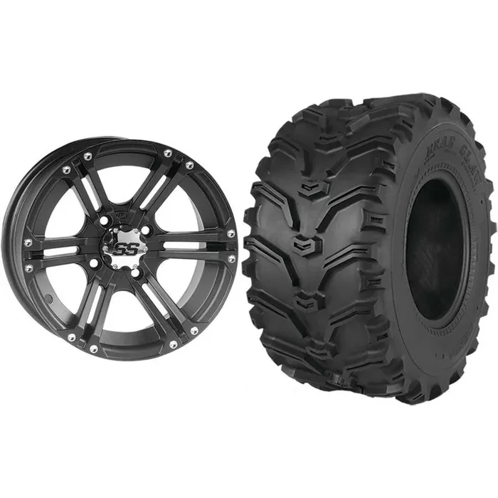 Set of 2 Mounted Wheel and Tire Kit Wheel 12×7 5+2 4/110 Tire 27×9-12 6 Ply