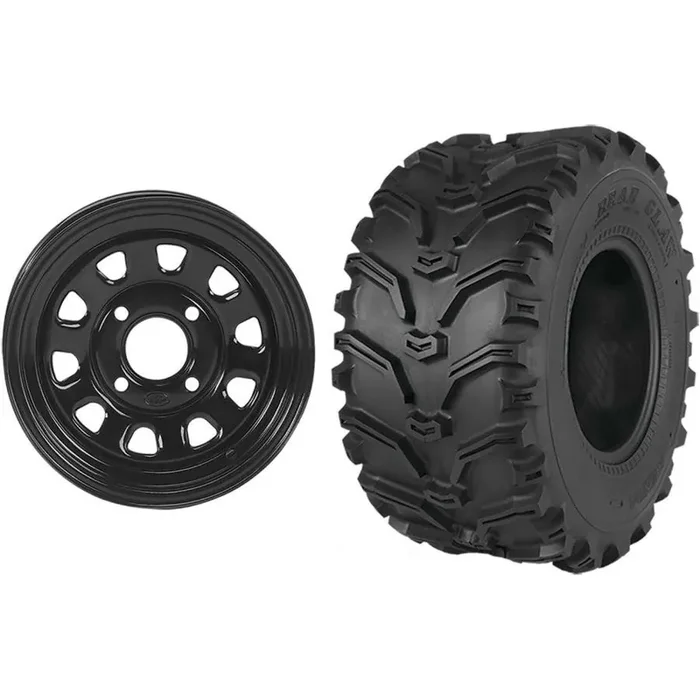 Set of 2 Mounted Wheel and Tire Kit Wheel 12×7 5+2 4/137 12mm Tire 25×10-12 6 Ply