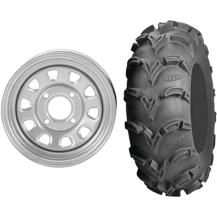 Set of 2 Mounted Wheel and Tire Kit Wheel 12×7 5+2 4/137 12mm Tire 26×9-12 6 Ply