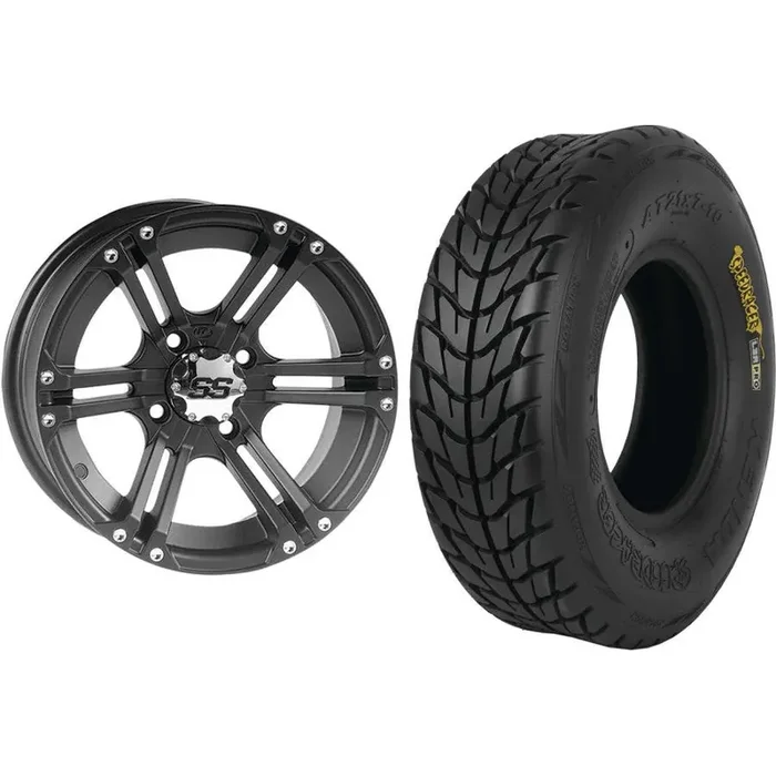 Set of 2 Mounted Wheel and Tire Kit Wheel 12×7 5+2 4/137 Tire 25×8-12 6 Ply
