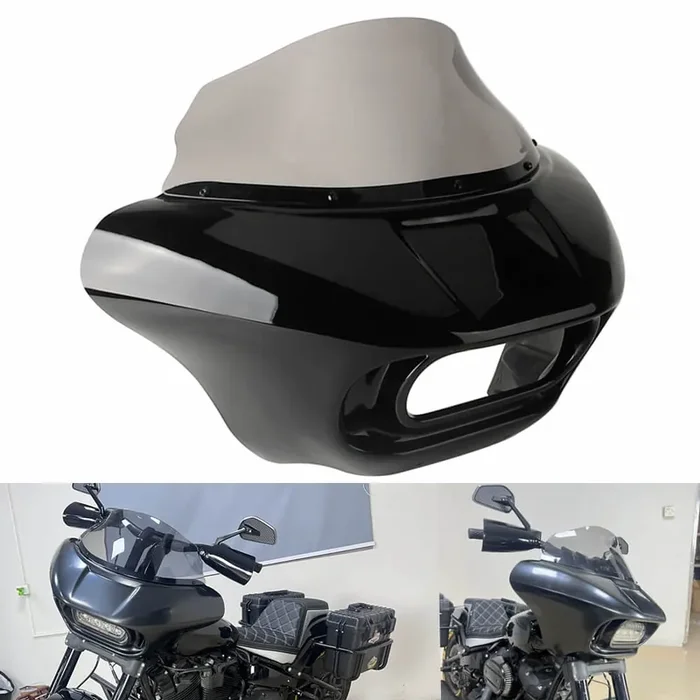 Shark Club Style Headlight Fairing Front Mask with 9″ Windshield For Harley Softail M8 Fat Bob FXFB 114 FXFBS 2018-2024