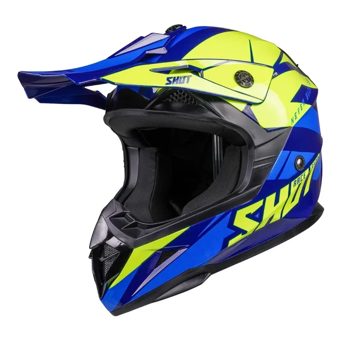 Shot Pulse Revenge MX Helmet – Navy/Neon Yellow/Gloss Blue